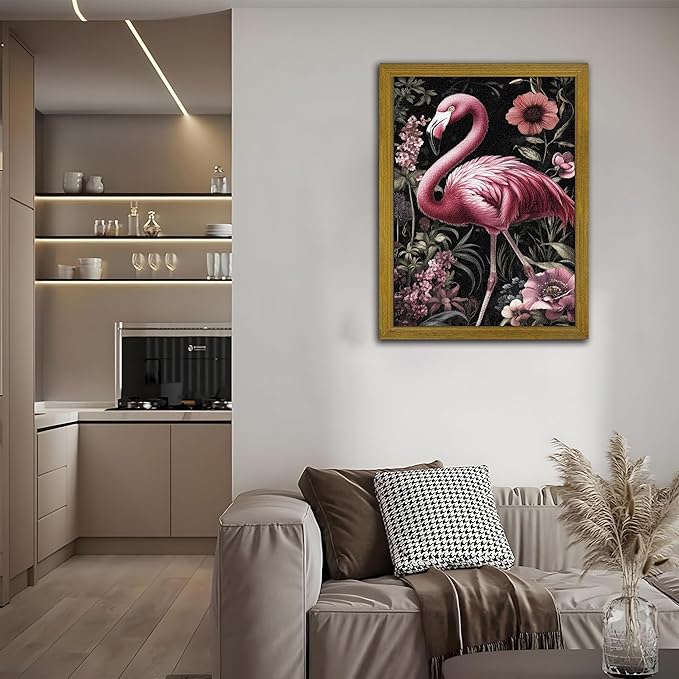 Framed 3D Textured Wall Art, Hand Drawn Sandstone Flamingos Wall Decor Paintings, Vintage Animal Floral Botanical Aesthetic Picture, Pink Academia Decor for Living Room Bathroom Home 16x24 inch