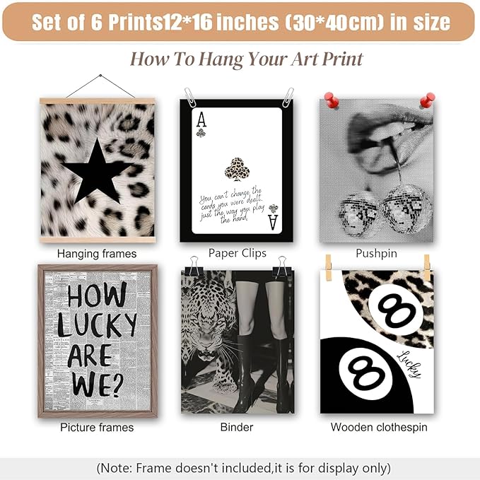 Trendy Leopard Wall Art Black And White Leopard Wall Decor Lucky 8 Ball Y2k Posters Prints Funky Cheetah Aesthetic Canvas Painting for Girls Room Bedroom Apartment Dorm Set of 6 (12x16 Unframed)