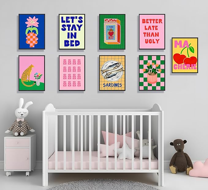JWDXNOOK 9pcs Colorful Eclectic Wall Art Fashion College Room Aesthetic Posters Wall Decor Vintage Simple Canvas Paintings Prints Suitable for Teen Girls Dormitory Wall Decoration Unframed