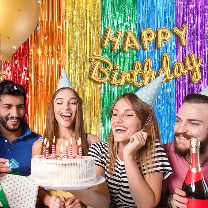 Rainbow Fringe Curtain Party Streamers 2Pack 3.3 x 8.3 Ft Foil Fringe Backdrop Curtains for Birthday Wedding Bridal Baby Shower Holiday Tinsel Streamers Rainbow Party Decorations Door Streamer