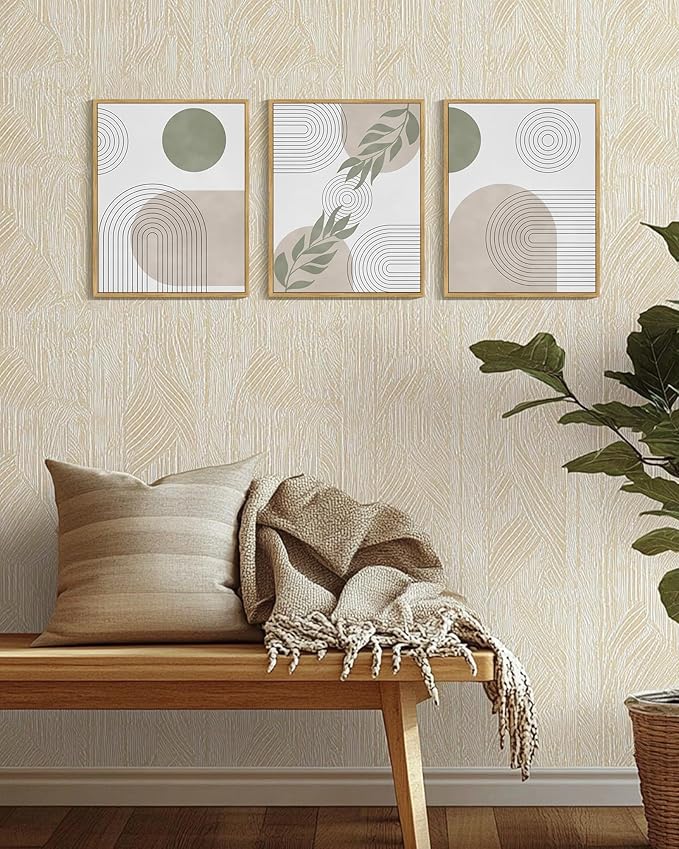 Drsoum Green Bohemian Wall Art Framed Boho Plant Sage Wall Decor Abstract Geometry Artwork Bedroom Home Office Living Room Prints Ready to Hang 11x14in Natural Framed