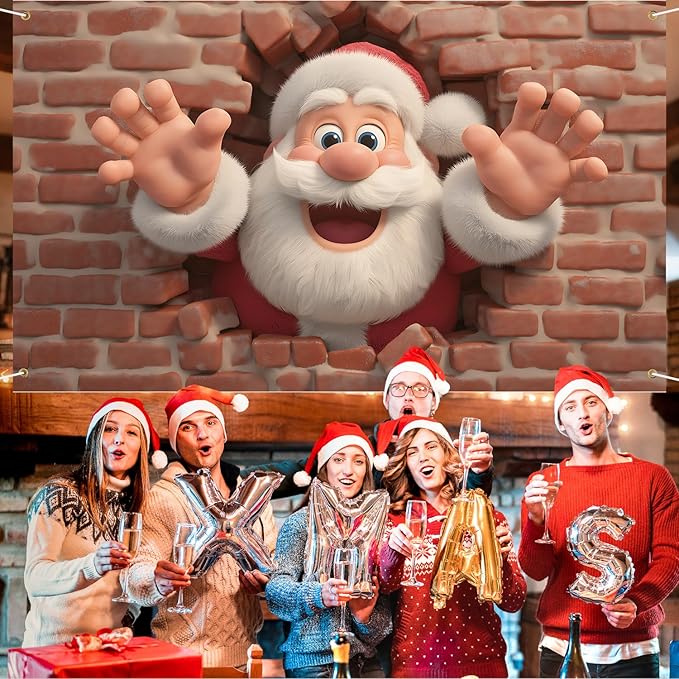 Merry Christmas Backdrop 71x43Inch Christmas Banner Santa Claus Xmas Party Theme Decorations Party Decor, Christmas Photo Backdrop