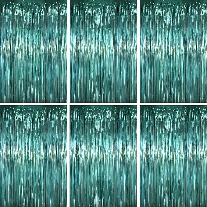 3.3 x 6.6 ft Foil Fringe Backdrop Curtains, Tinsel Streamers Party Decorations, Fringe Backdrop for Birthday, Baby Shower, Gender Reveal, Graduation (6, Retro Green)