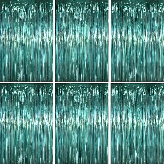 3.3 x 6.6 ft Foil Fringe Backdrop Curtains, Tinsel Streamers Party Decorations, Fringe Backdrop for Birthday, Baby Shower, Gender Reveal, Graduation (6, Retro Green)
