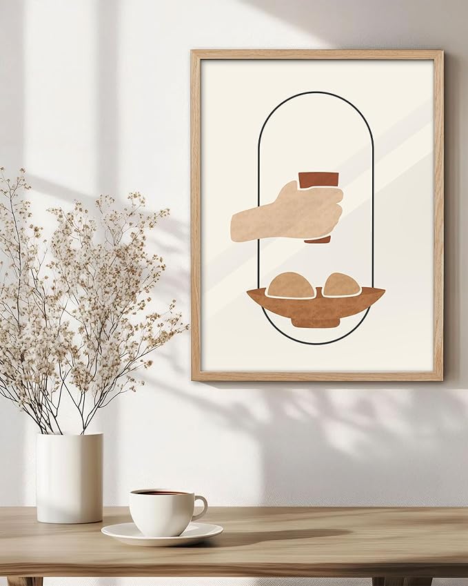 KensTro Natural OAK Wood Beige Boho Christian Framed Wall Art,16x20 in Mid Century Modern Religious Kitchen Art,Holy Communion Print,First Communion Ornament and Gift,Fit for Living Room Bedroom 1Pack