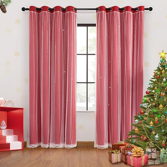 XiDi Black Out Curtains for Bedroom Windows, Curtains for Girls Bedroom Decor, Unicorn Curtains for Kids Room, Blackout Curtains for Living Room 63 inchs Long 52 inches Wide 2 Panel Red 52/72/2