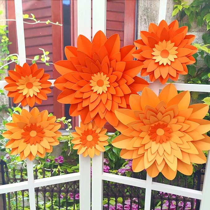 Orange Paper Flower for Fall Autumn Thanksgiving Anniversary Birthday Orange Wedding Party Backdrop Nursery Wall Home Decor Pack of 6