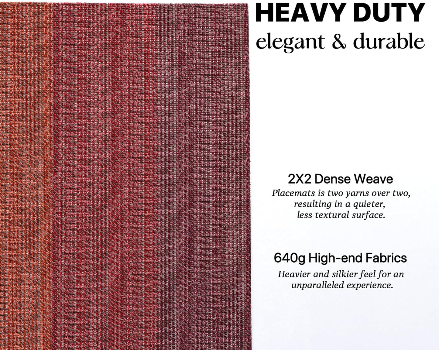 LEXMORE Placemats Set of 8 Vinyl/Plastic Woven Place Mats for Kitchen Table Indoor/Outdoor Washable Placemat Wipeable Dining Table Mats(Pomegranate Parade)