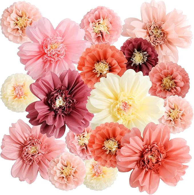 TaoBary Large Colorful Tissue Paper Flowers Giant Fiesta Paper Pom Poms Mexican Birthday Decorations for Wall Wedding Backdrop Centerpiece Party Supplies(20" and 10",Rose Gold, Blush Pink,48 Pcs)