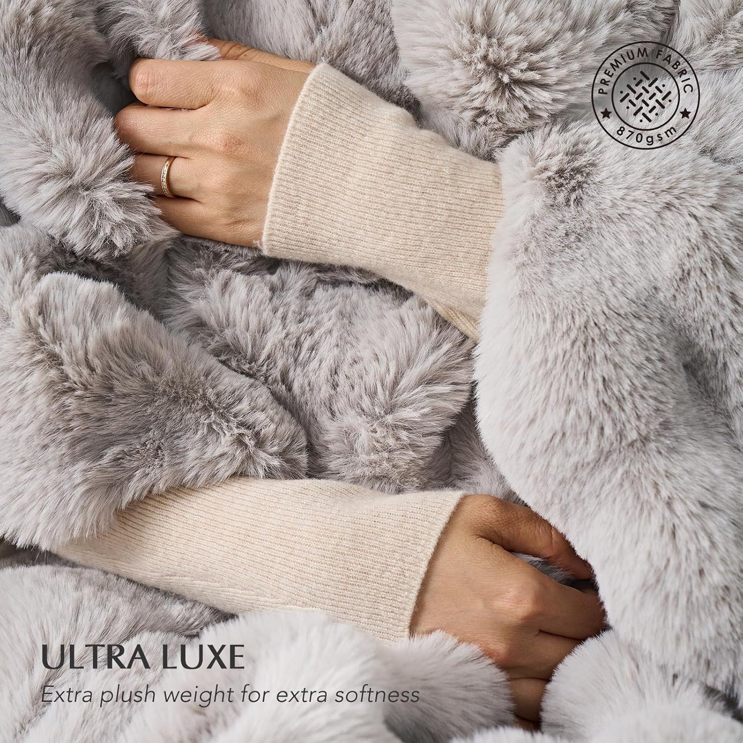 EVERGRACE Ultra Soft Luxury Fluffy Ridgeline Faux Rabbit Fur Throw Blanket, Thick Warm Bubble Throw for Bed, Cozy Plush Reversible Blankets for Couch, Chair, Sofa, Taupe, 50x60 Inches, 870 GSM