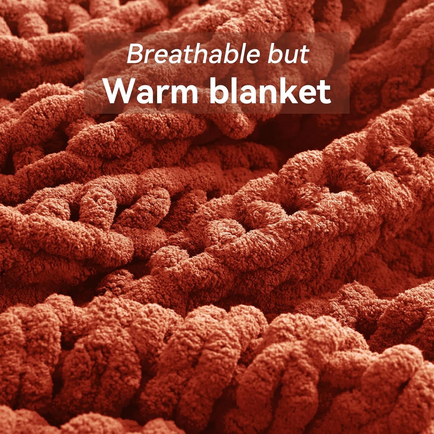 Chunky Knit Throw Blanket, 60''*80'' Knitted Throw Chenille Yarn for Bed Couch, Handmade Orange Crochet Big Thick Blanket, Machine Washable Cute Comfy Blanket for Home Decor