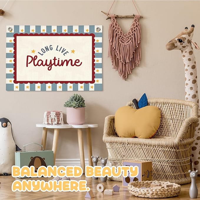 Playroom Wall Decor, Long Live Playtime Linen Canvas Banner,Toddler Playroom Decor Kids Room Nursery with Star Pattern Wall Decor for Toddler Boys Toy Room Bedroom,30x20 Inch