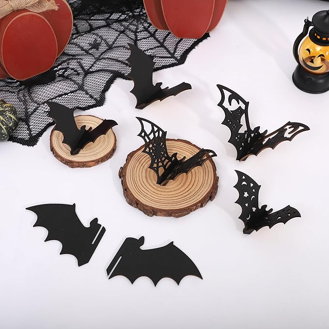 Agkvw Wooden Mini 3D Bats Table or Wall Decor – Set of 6 Halloween Bats Decor,Spooky Home Decor for Shelf or Mantle Sitter, 3D Wood Bats Set