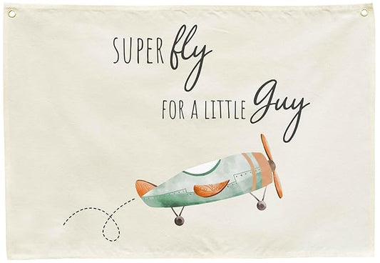 Nursery Rectangular Hanging Canvas Banner Wall Decor for Nursery Bedroom Playroom Decor,Poster Flag Sign Art for Boy Girl Kids,Baby Shower Birthday Christmas Gift-Super Fly for a Little Guy Quote