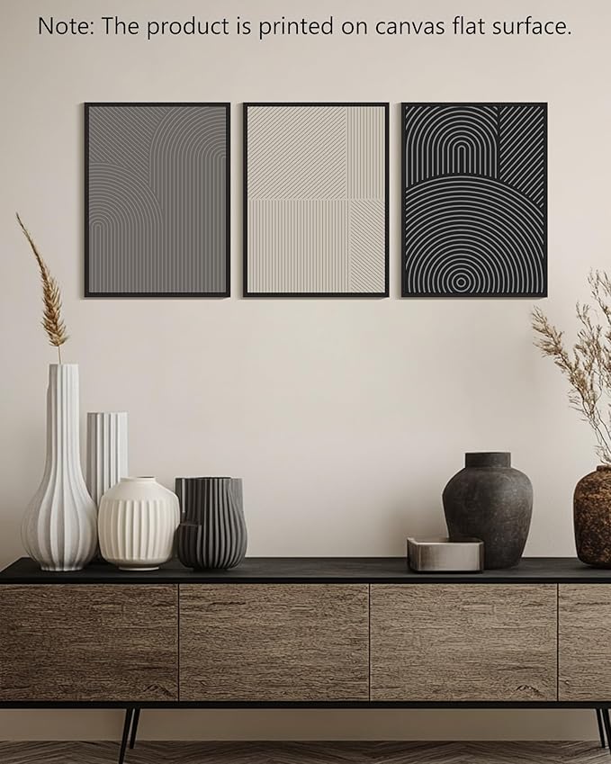 Drsoum Minimalist Abstract Wall Art Framed Modern Boho Neutral Line Wall Decor Mid Century Geometric Artwork Bedroom Living Room 12x16in Black Framed