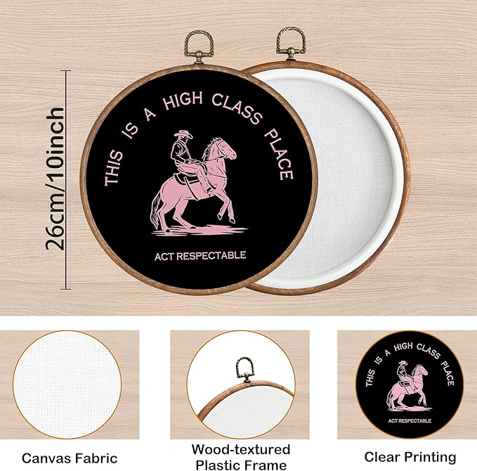 KSDUT Western Cowboy Black Pink Wall Art Decor - Preppy Trendy Southwestern Wall Art Canvas Frame Hanging Prints, Foyer Entryway Modern Round Wall Decor for Home Dorm Decorations 10"x10"