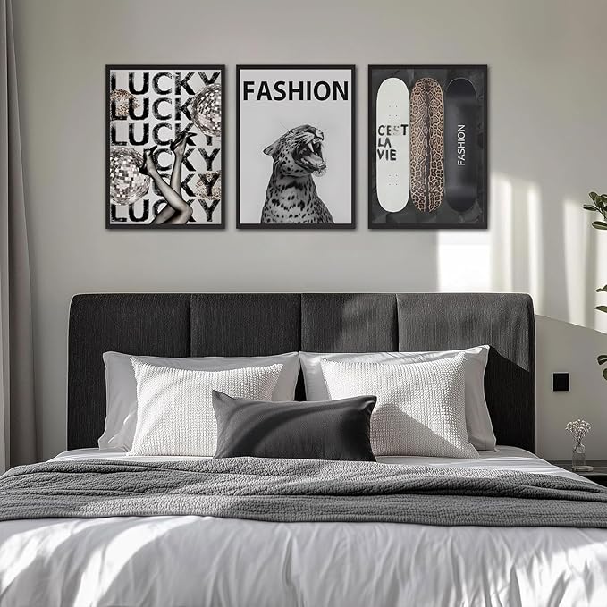 Trendy Leopard Wall Art Fashion Cheetah Lucky Skateboard Wall Decor Pictures Funky Vintage Preppy Luxury Aesthetic Posters Prints for Girly Bedroom Apartment Dorm Decoration Unframed 16x24in