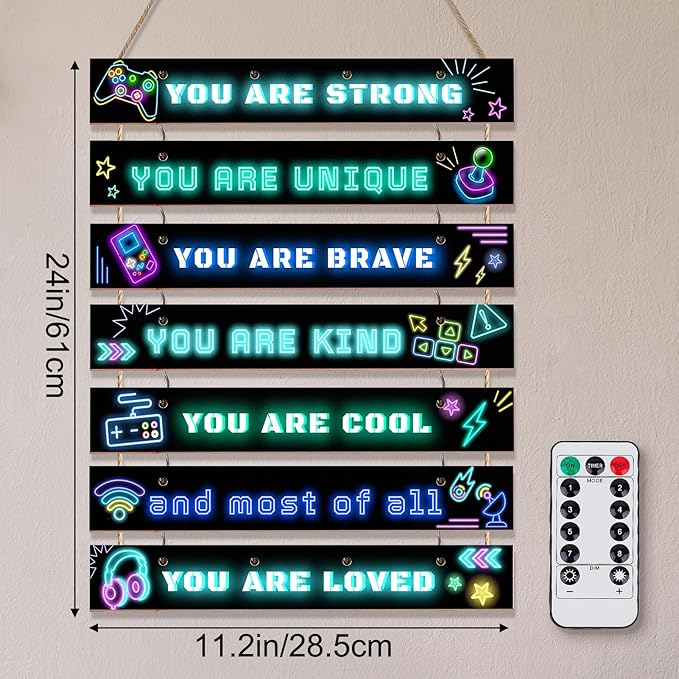 FIOBEE Girls Room Décor for Teen Girls Boys with LED Light Wall Decor for Bedroom Motivational Inspirational Wall Art Girl Room Decoration for Kids Studyroom, 8 Kinds of Lights, Black Green