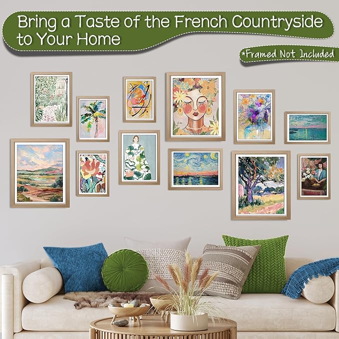 JJY 12 Pcs Colorful Vintage Eclectic Wall Art Prints - Retro Modern Abstract Aesthetics Gallery Wall Decor - Unframed