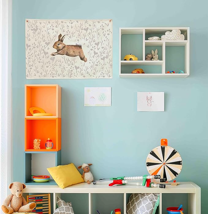Nursery Rabbit Rectangular Canvas Banner Wall Decor for Nursery Bedroom Playroom Decor-Cute Bunny Rabbit Poster Flag Sign Art for Baby Boy Girl Kids,Baby Shower Birthday Easter Christmas Gift