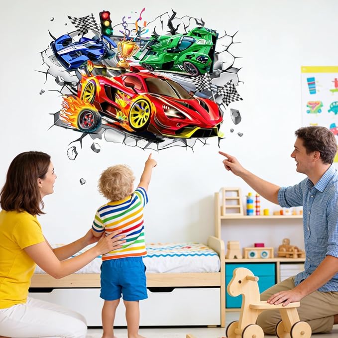Car Wall Decals for Boys Kids: Peel and Stick Vehicle Wall Stickers for Boys Room Kids Bedroom Playroom Vinyl Decor Race Cars Theme