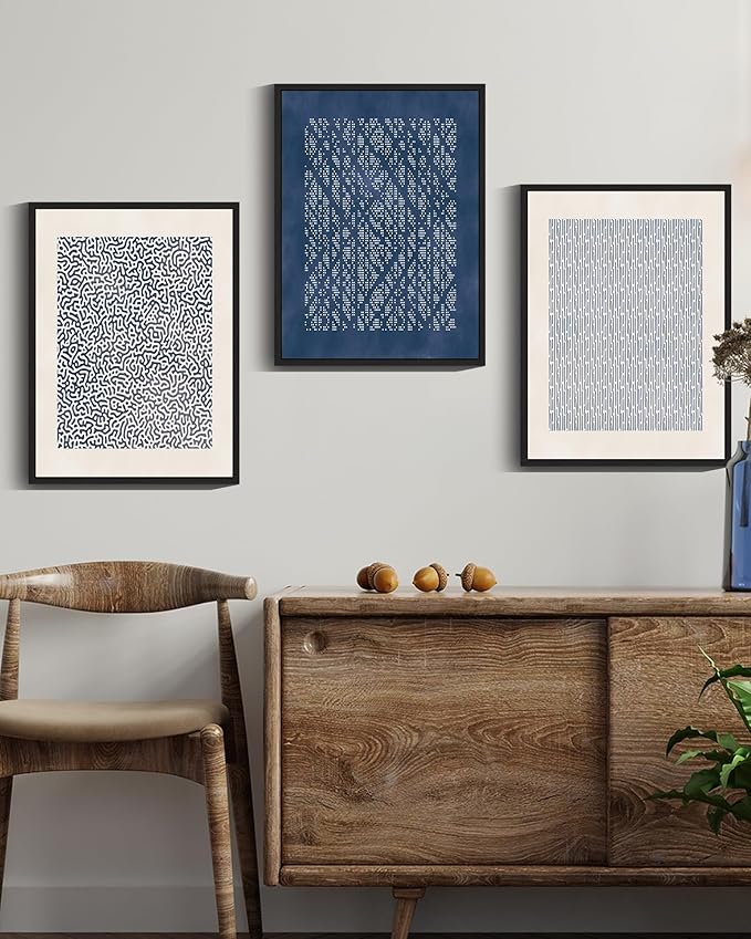Drsoum Blue Mid-Century Modern Framed Wall Art Minimalist Abstract Boho Wall Decor Geometric Artwork Kitchen Dining Room 11x14in Black Framed