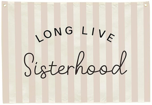 Nursery Wall Banner Decor-Hanging Rectangular Flag Poster Wall Art for Nursery Bedroom Reading Room Playroom Decoration,Baby Shower Birthday Christmas Gift for Girls Kids Teens-Long Live Sisterhood