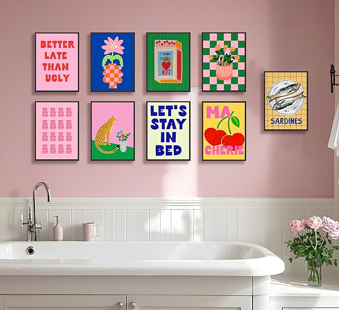 JWDXNOOK 9pcs Colorful Eclectic Wall Art Fashion College Room Aesthetic Posters Wall Decor Vintage Simple Canvas Paintings Prints Suitable for Teen Girls Dormitory Wall Decoration Unframed