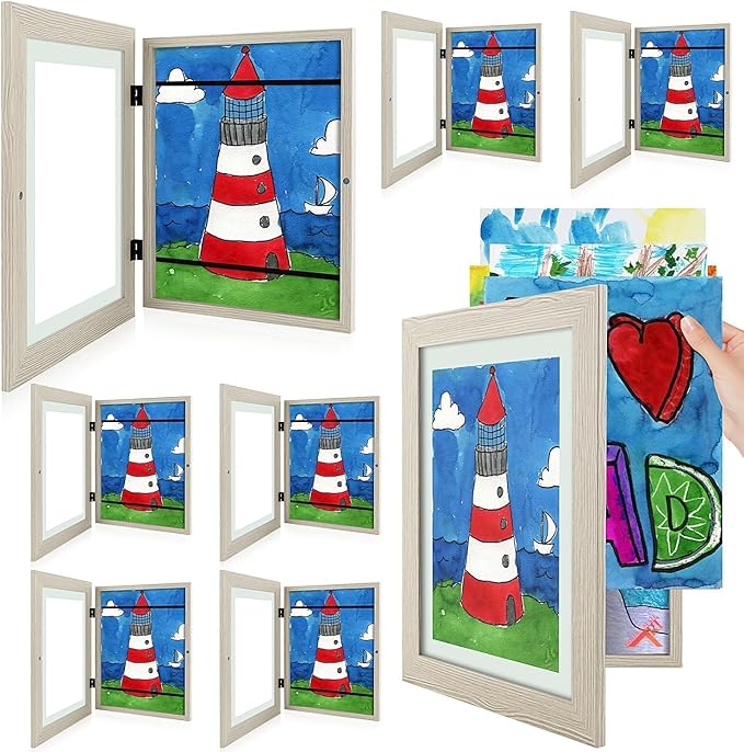 Golden State Art, 9x12 Kids Art Frames, Front-Opening Picture Frame Great for Kids Drawings, Artworks, Children Art Projects, Schoolwork, Home or Office (Grey, Set of 8)