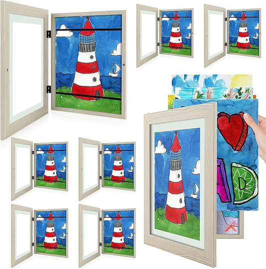 Golden State Art, 9x12 Kids Art Frames, Front-Opening Picture Frame Great for Kids Drawings, Artworks, Children Art Projects, Schoolwork, Home or Office (Grey, Set of 8)