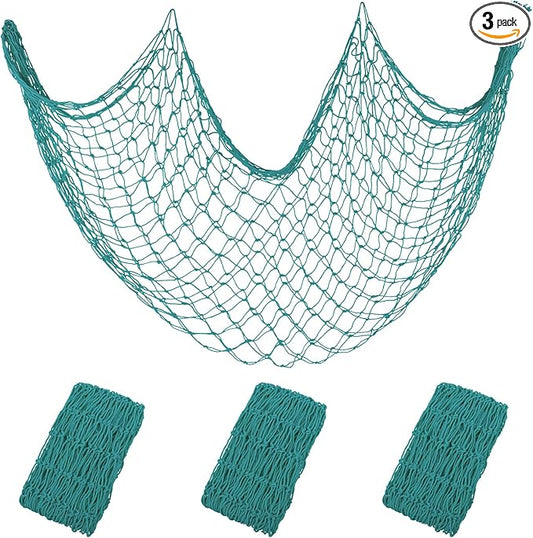Decorative Fishing Net 2 Pack, 80x40 Inch Large Aqua Fish Net Decor for Wall, Photo Display, Nautical Mermaid Pirate Ocean Themed Beach Hawaii Under the Sea Party Decorations