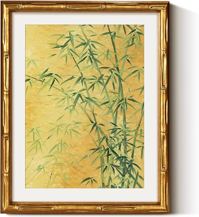 VIYYIEA Bamboo Detail Design Gold Framed Wall Art, Bamboo Painting, Vintage Framed Wall Decor, Picture Print Painting for Home Decor, 11 x 14 Inch