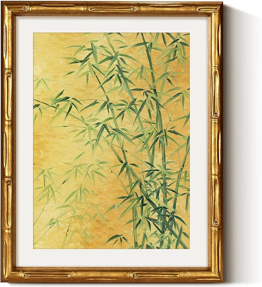 VIYYIEA Bamboo Detail Design Gold Framed Wall Art, Bamboo Painting, Vintage Framed Wall Decor, Picture Print Painting for Home Decor, 11 x 14 Inch