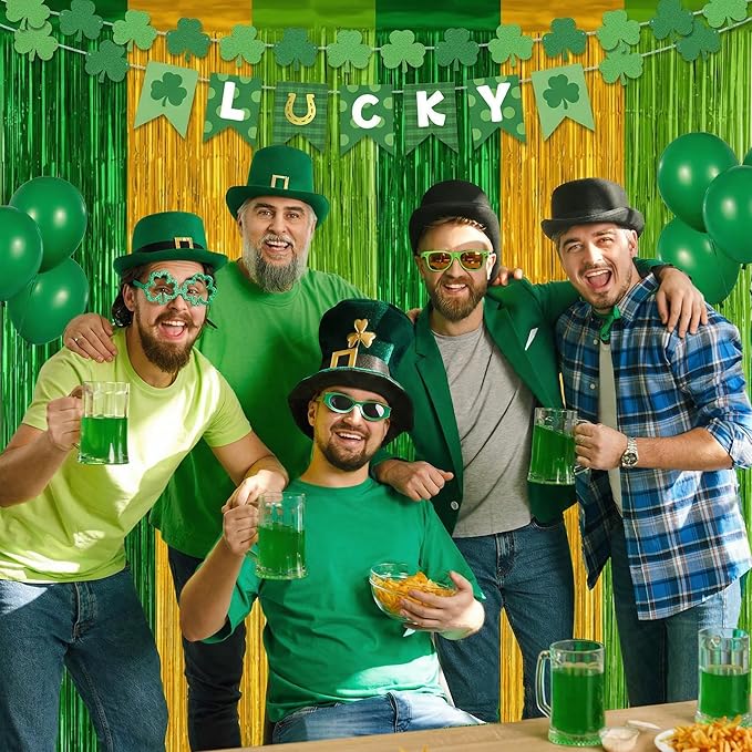 2 Pack St Patrick Party Decorations, Green Party Backdrop Green Gold Light Green Backdrop Curtains, Metallic St.Patrick Fringe Curtains Party Streamer Tinsel Backdrop, St Patrick Party Supplies