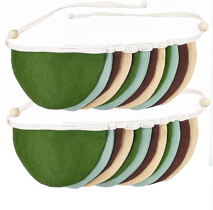 2 Sets of Green Brown Beige Half Round Banner 24Pcs Flags Nursery Garland Fabric Semicircle Streamers for Kids Jungle Safari Woodland Camping Birthday Baby Shower Party Decorations Baby Room Decor