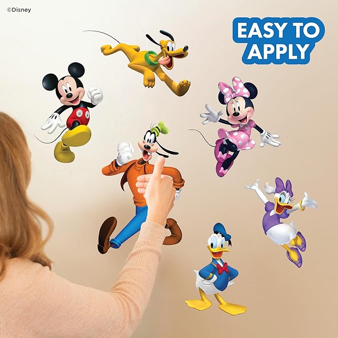 Disney Mickey & Friends Wall Decals - Set of 6 Removable Vinyl Stickers for Kids Bedroom Playroom Bathroom - Peel and Stick Room Décor