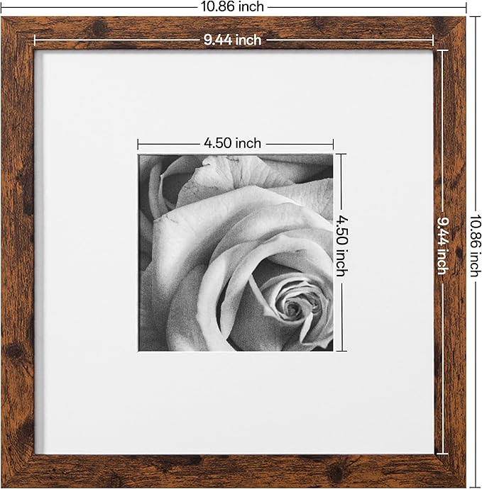eletecpro 10x10 Picture Frames Set of 9 Classic Gallery Wall Frame Set Displays 5x5 Photo with Mat or 10x10 without Mat, Square Picture Frames Collage Wall Decor, Rustic Brown Modern Home Decor for