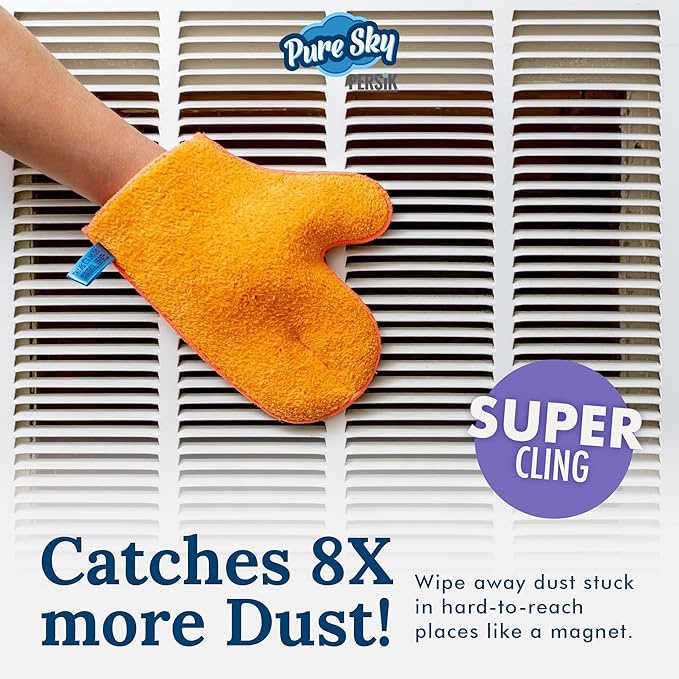 persik Pure-Sky Microfiber Glove Dusting Mitt - Ultra Microfiber Cleaning Cloth Glove - JUST ADD Water No Detergents Needed - Use for Cleaning Furniture, Home