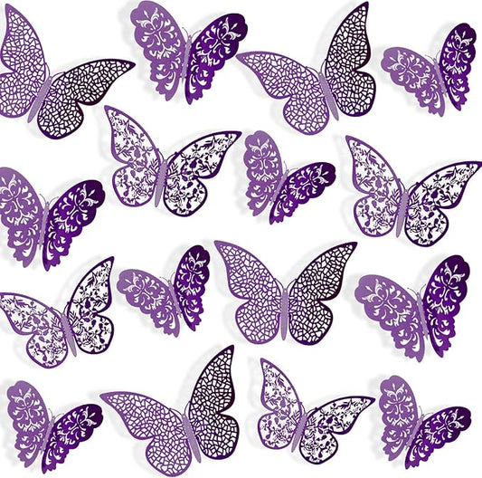 Bememo 72 Pieces 3D Butterfly Wall Decals Sticker Decal Wall Decor Art Decorative Sticker 3 Sizes for Room Offices Bedroom Bathroom Living Room Decor(Purple)