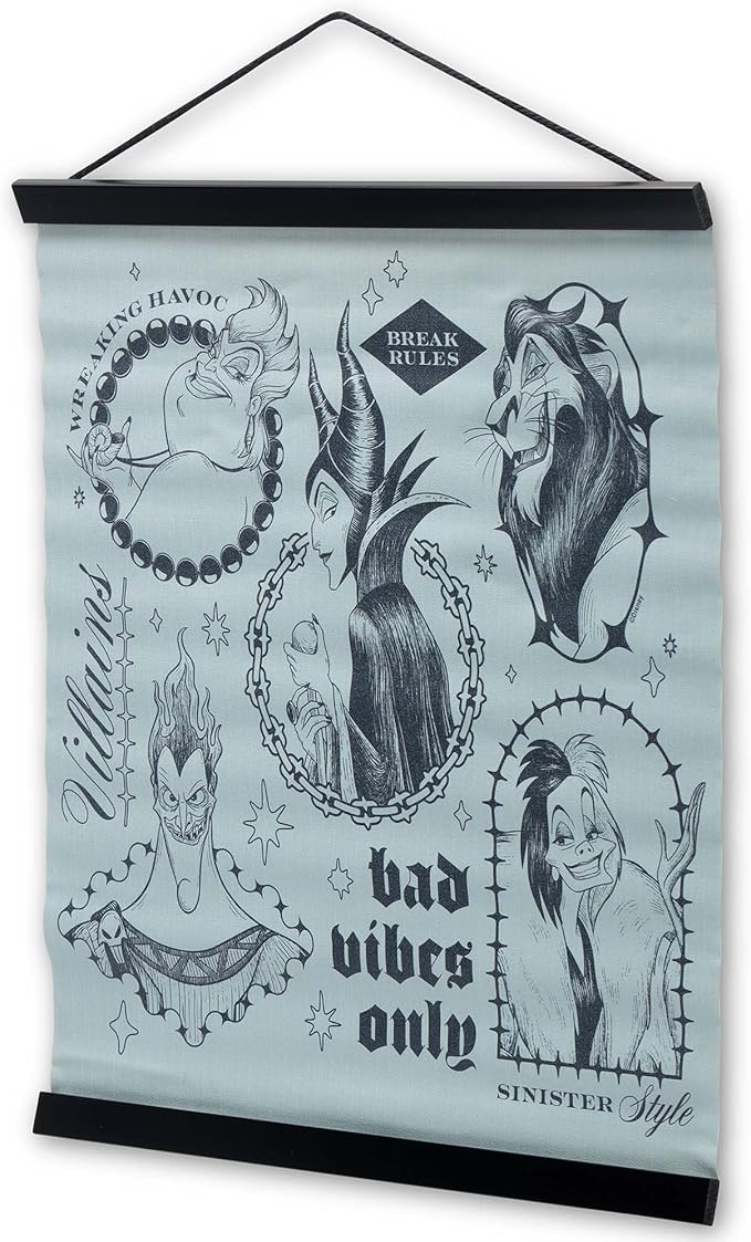 Open Road Brands Disney Villains Bad Vibes Only Hanging Canvas Banner - Fun Villain Wall Decor for Movie Room or Bedroom
