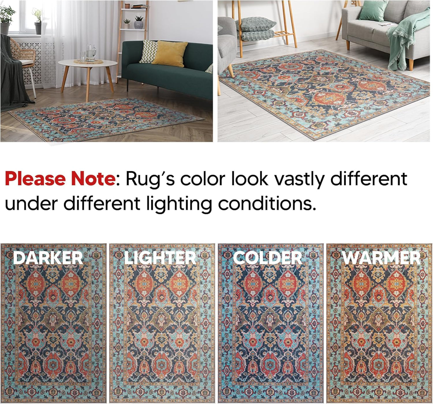 Keen Home Design 4x6 Rug - Machine Washable Area Rug with Non-Slip Backing, Ideal for Living Room, Dining Room, Bedroom - Vintage, Easy Clean, Durable, Low Pile Rug - (4' x 6')
