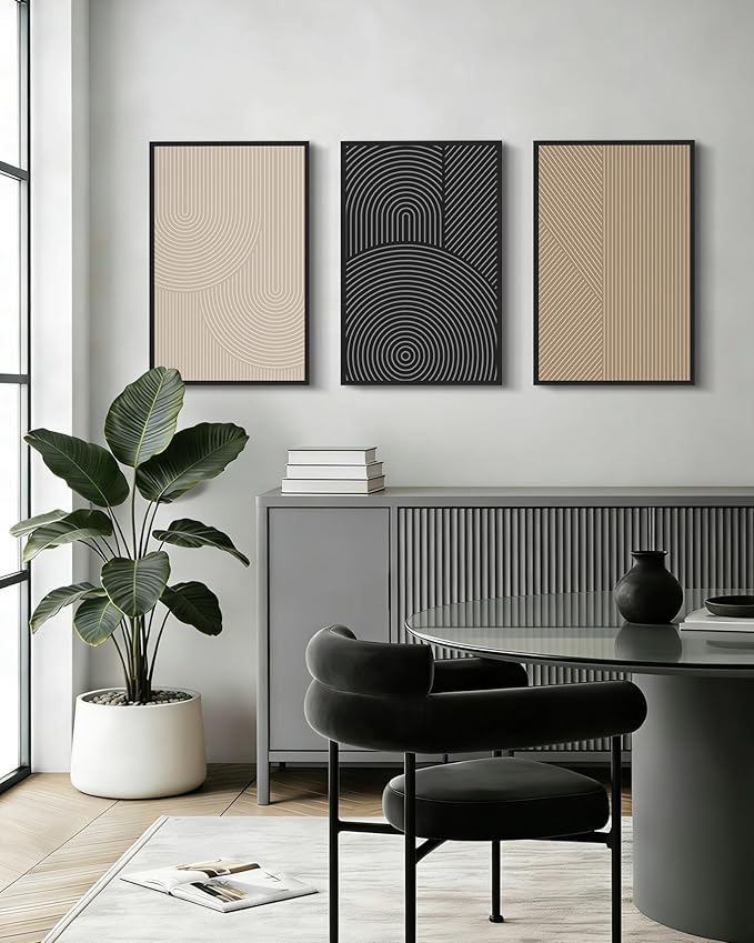 Drsoum Minimalist Boho Wall Art Framed Modern Abstract Neutral Line Wall Decor Mid Century Geometric Artwork Bedroom Living Room 16x24in Black Framed