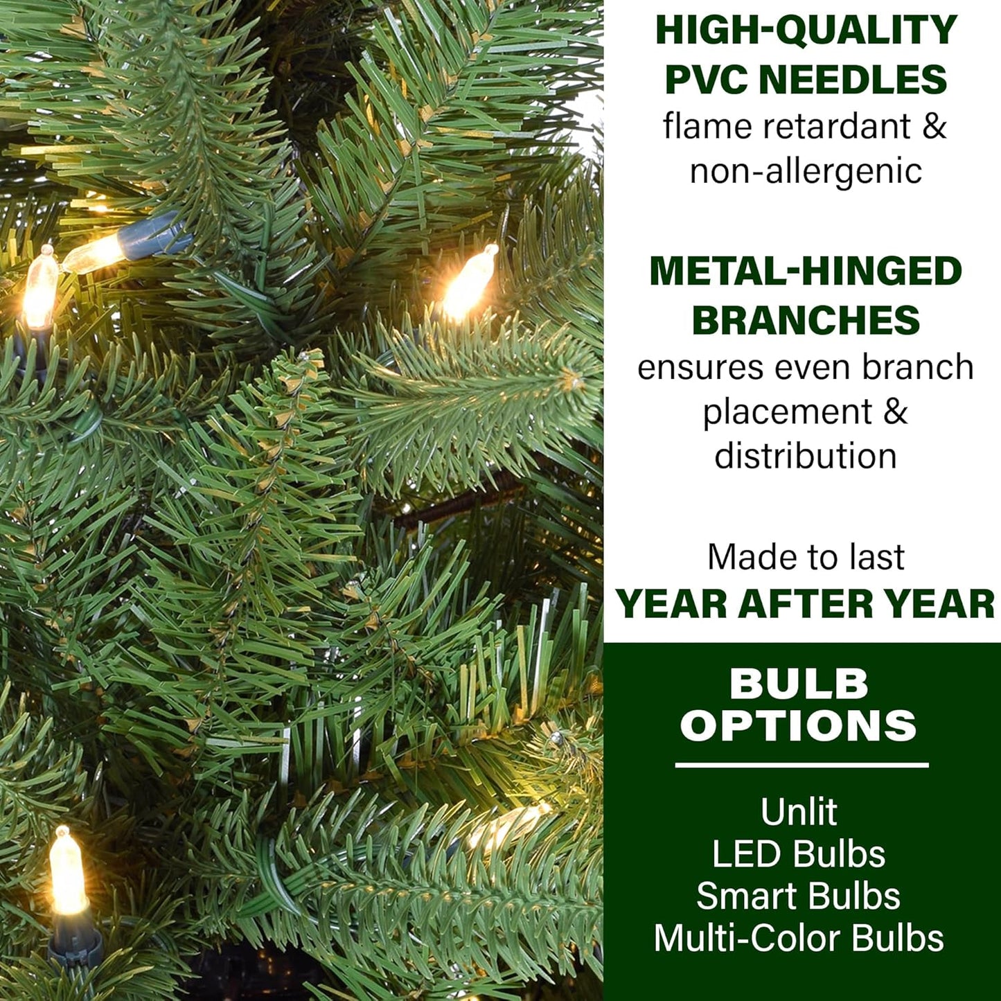 Fraser Hill Farm 7.5-Ft. Winter Falls Artificial Christmas Tree with Warm White LED Lights and Metal Base, Slim Holiday Tree with 8 Unique Light Functions, Perfect for Small Spaces and Apartments