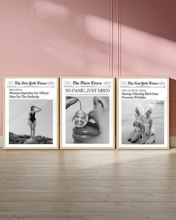 iHery Unframed Trendy NewsPaper Black Wall Art Prints Set of 1, 12x16in Canvas Wall Art Prints, Happy Hour New York News Every Hour is Happy Hour,Girl Dorm Retro Art for Living Room Home Décor 1Pack