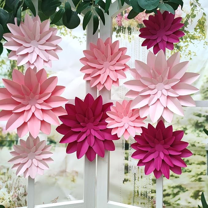 3D Paper Flower for Wall Wedding Backdrop Bridal Shower Party Centerpieces Home Wall Decor Pack of 9 (Pink)