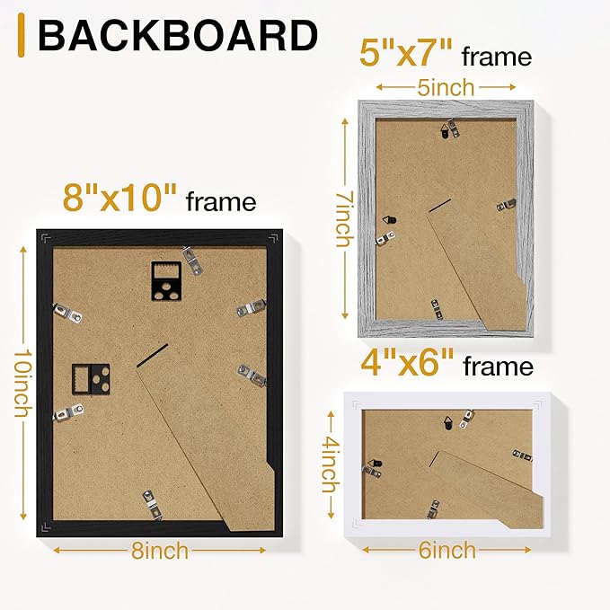 Vittanly 12 Pack Picture Frames Collage Wall Decor for Mounting or Tabletop Display, Gallery Wall Frame Set for Family, Multi Sizes Including 4pcs 8x10, 4pcs 5x7, 4pcs 4x6, Black, Grey and White