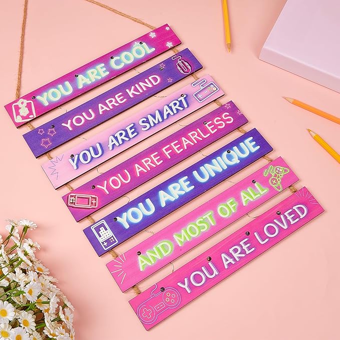FIOBEE Girls Room Décor for Teen Girls Boys with LED Light Wall Decor for Bedroom Motivational Inspirational Wall Art Girl Room Decoration for Kids Studyroom, 8 Kinds of Lights, Purple Game