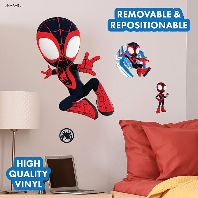 Marvel Spidey and His Amazing Friends Miles Morales Wall Decal - 20" Spin Vinyl Stickers for Bedroom Bathroom Decor - Spider-Man Peel and Stick Room Decorations