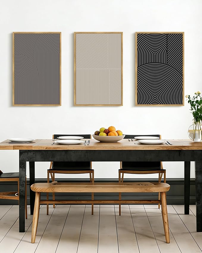 Drsoum Minimalist Abstract Wall Art Framed Modern Boho Neutral Line Wall Decor Mid Century Geometric Artwork Bedroom Living Room 16x24in Natural Framed