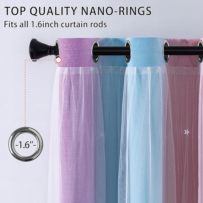 XiDi Curtains for Girls Bedroom Decor 102 Inches Long Colorful Rainbow Blackout Curtains for Kids Princess Nursery Room Unicorn Wall Decor Ombre Grommet Drapes Pink Purple W52 X L108 2 Panels